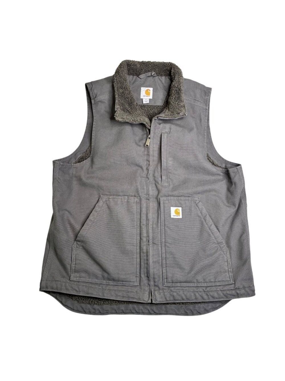 Carhartt Gray Sherpa Lined Work Vest Men’s M Regular Full Zip Cotton Canvas